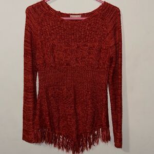 It’s Our Time large Knit Fringe hem orange sweater